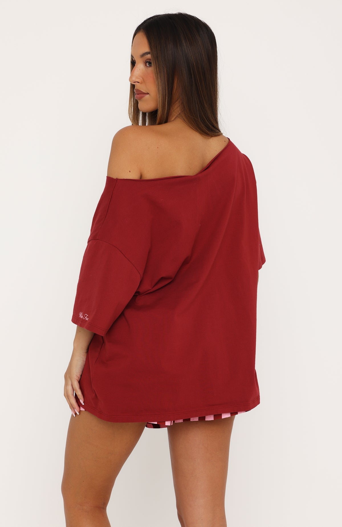 Sweetheart Pyjama Off Shoulder Tee Dark Red
