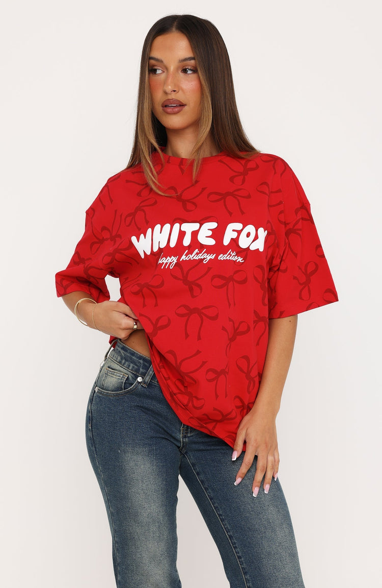 Wrapped With Love Oversized Tee Red Bow