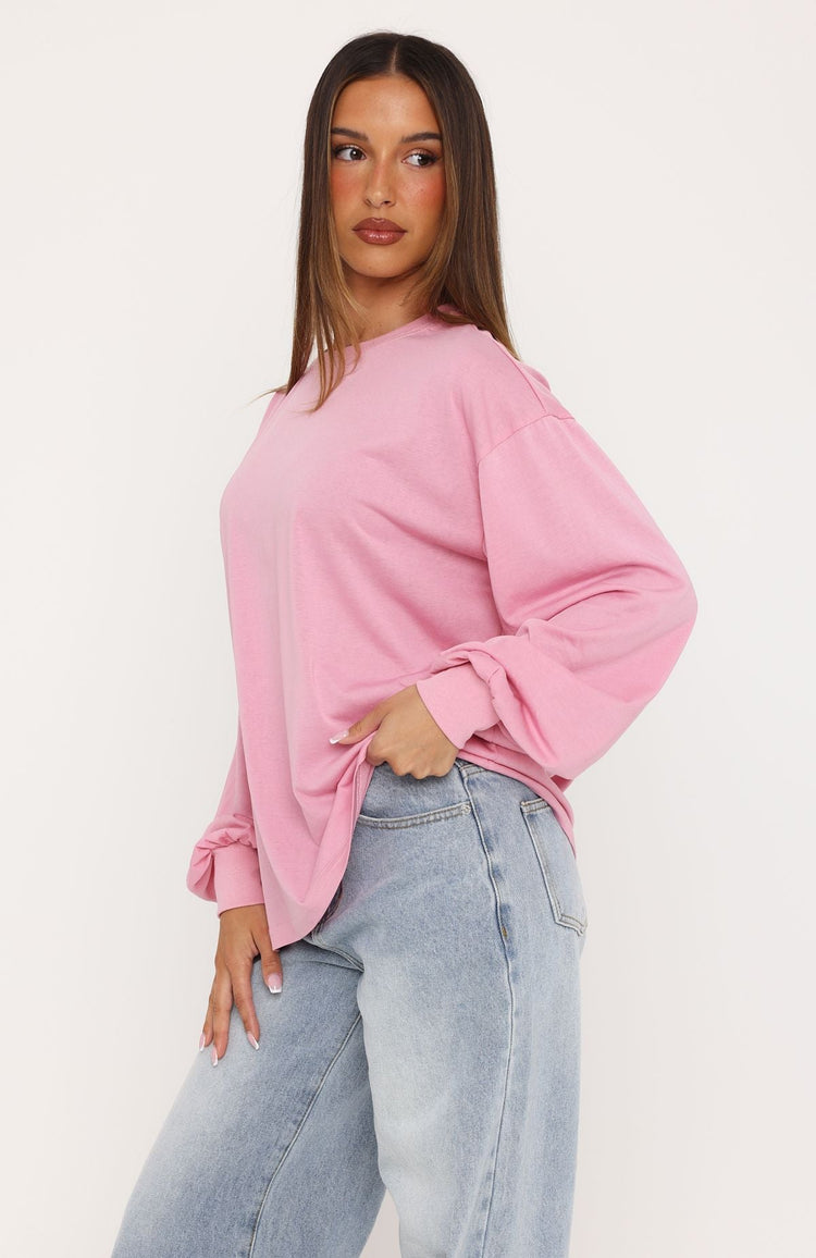 Comfy Girl Oversized Long Sleeve Tee Pink