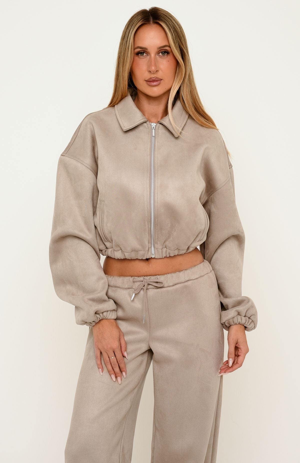 Isolda Faux Suede Bomber Jacket Sand
