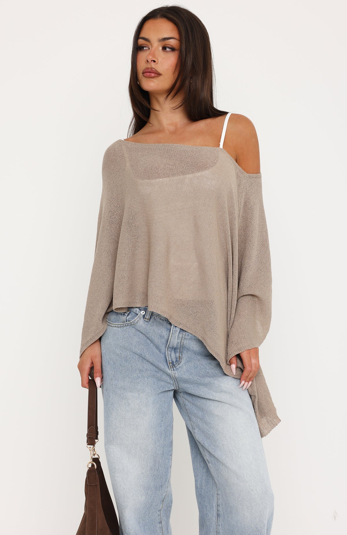 You're A Cutie Knit Poncho Top Taupe