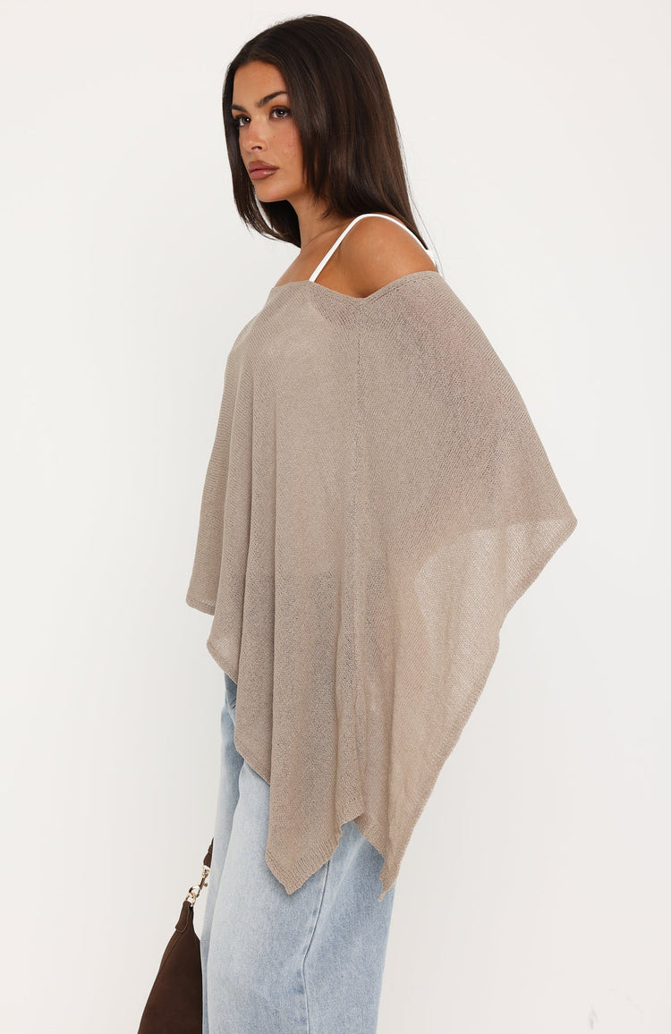 You're A Cutie Knit Poncho Top Taupe