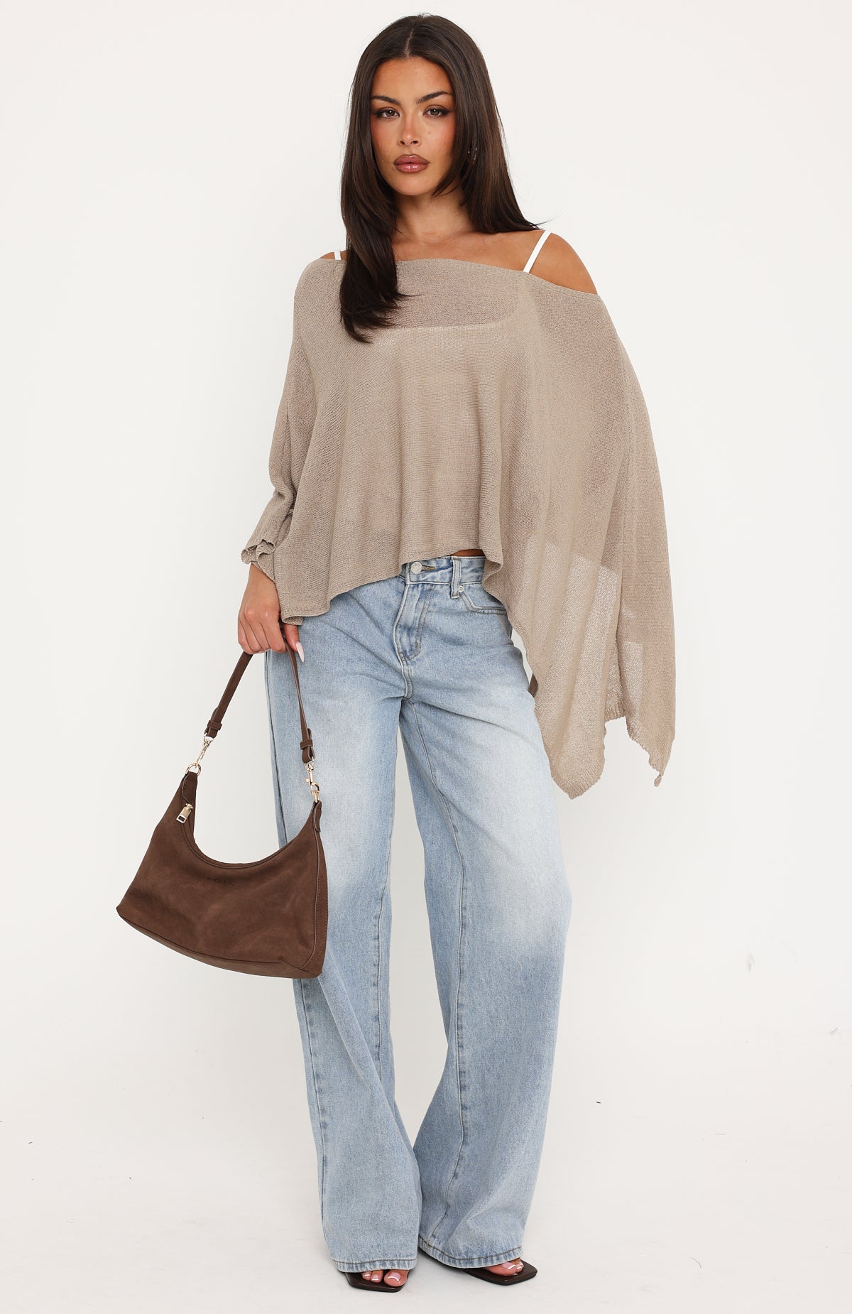You're A Cutie Knit Poncho Top Taupe