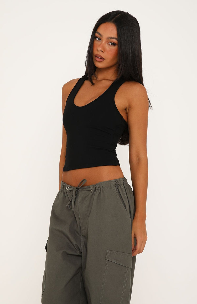 Deserve More V Neck Racer Back Tank Black